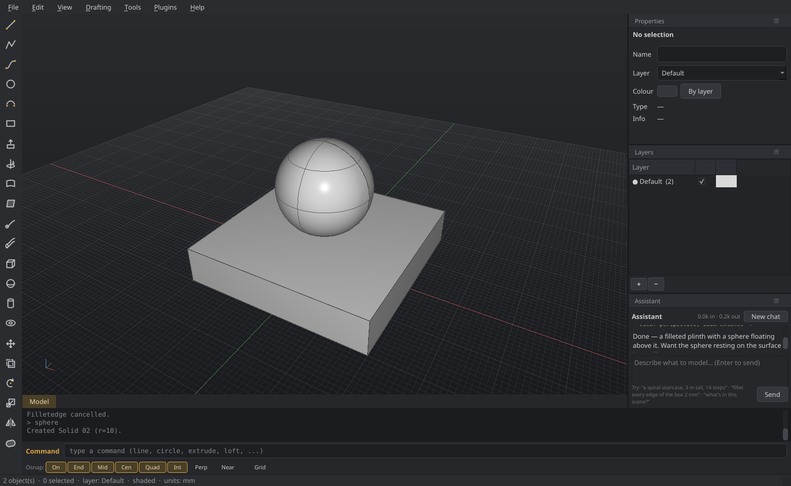 The AI assistant modelling in a live scene
