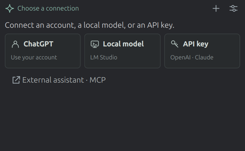 Assistant connection choices in the installed app