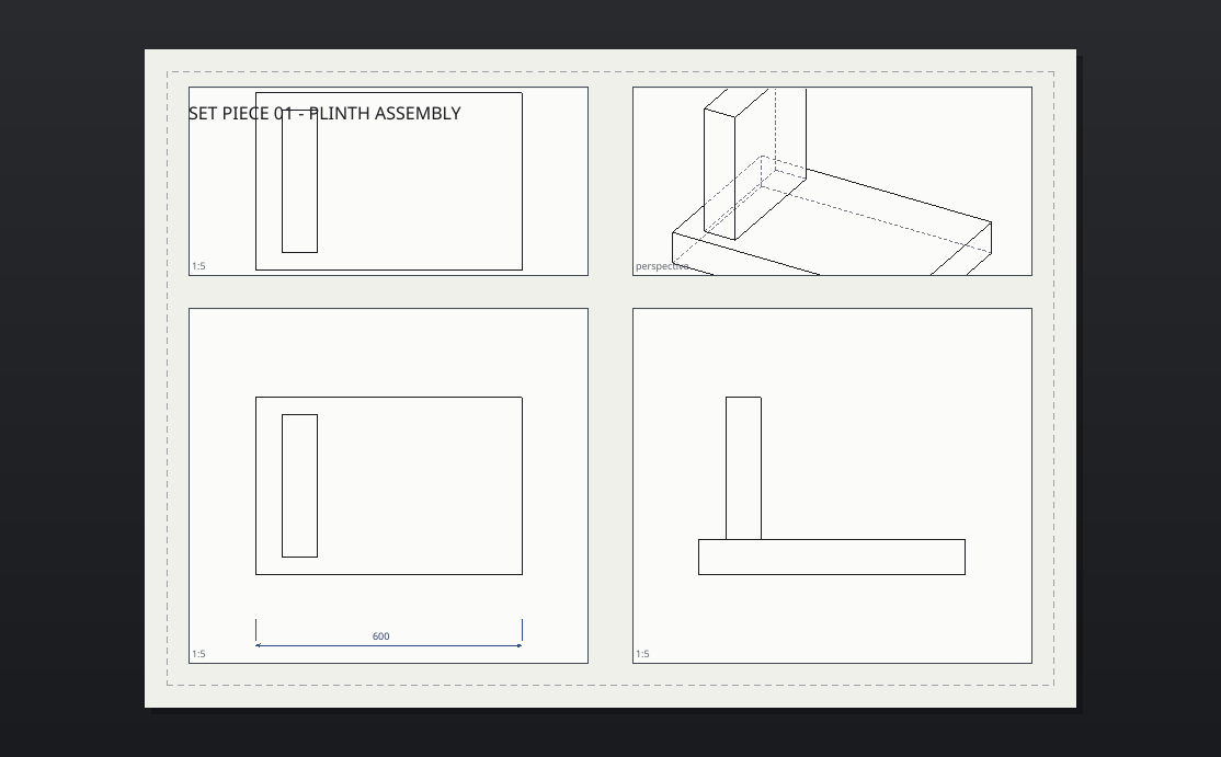 A drawing sheet with dimensioned detail views