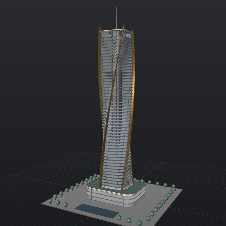 Twisting tower, modelled in Serpentine3D
