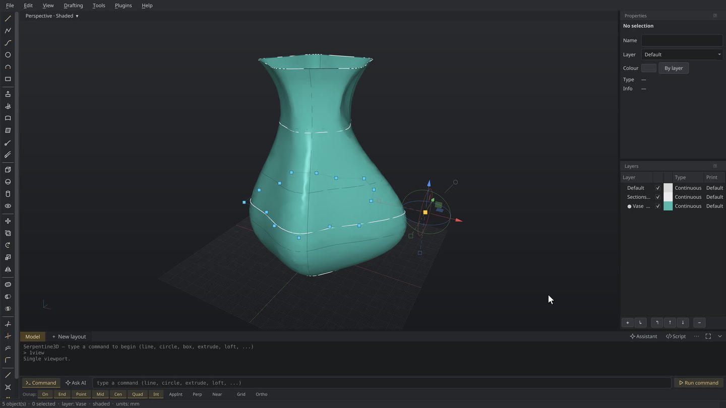 The vase from the trailer with its history on: edit a profile curve and the lofted surface rebuilds.