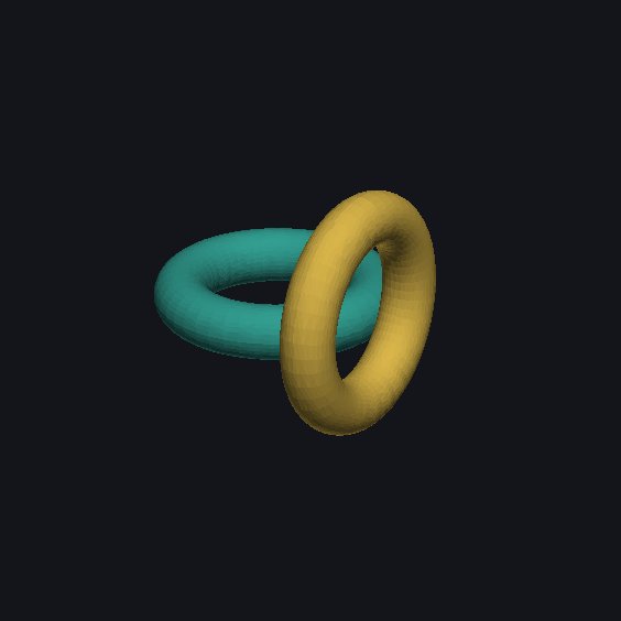 Two interlocking rings, teal and gold